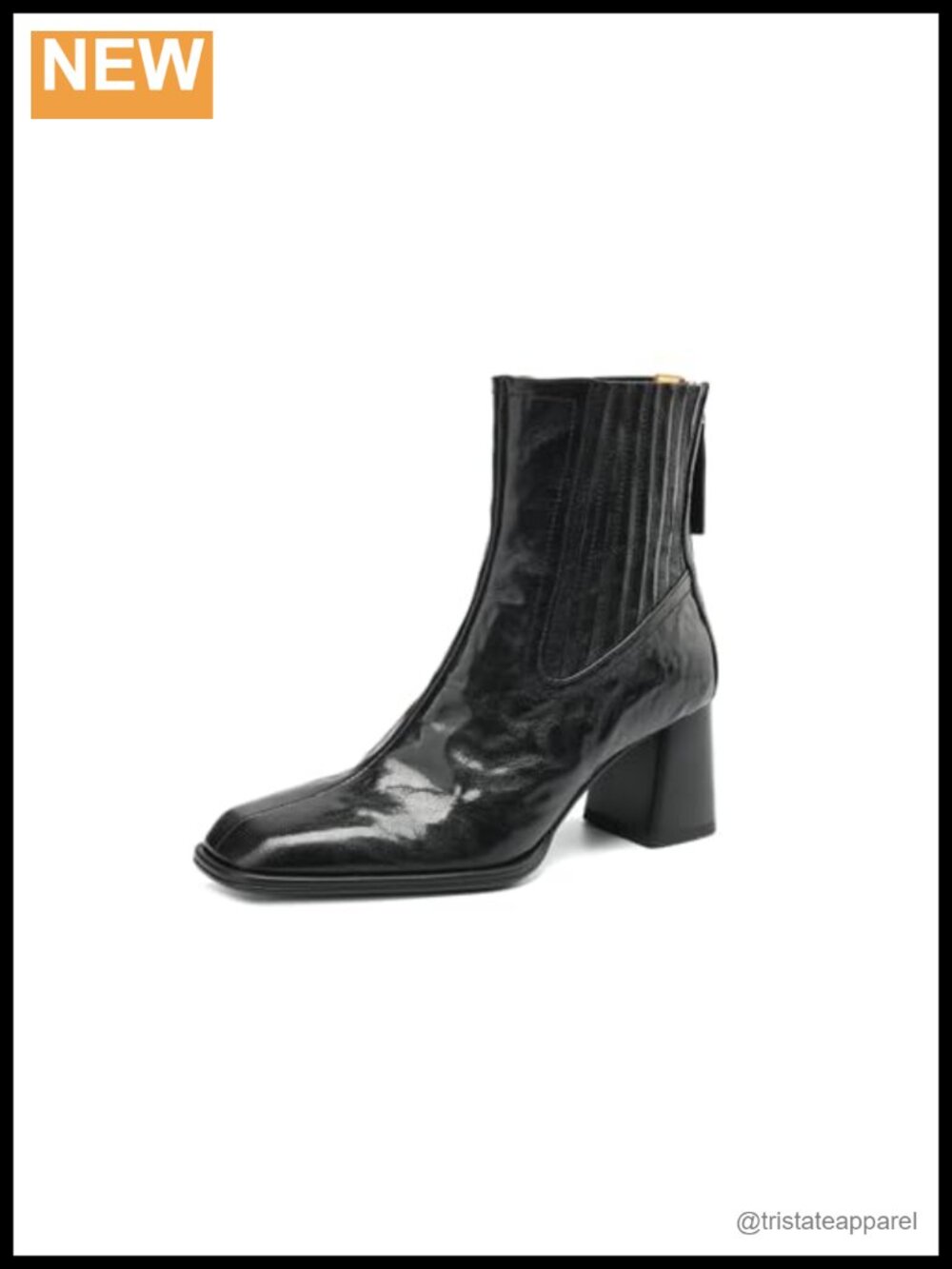 Ruched Genuine Leather Square Toe Block Heel Ankle Booties with Zipper